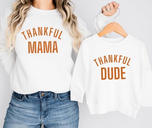 Thankful Mama Thankful Dude Thanksgiving Mommy and Me Sweatshirt, Mother Son Outfits for Fall Toddler Mom and Baby Boy Matching Fall Sweater, Family Matching Thanksgiving Sweatshirts For Boy Mom. in Saudi Arabia