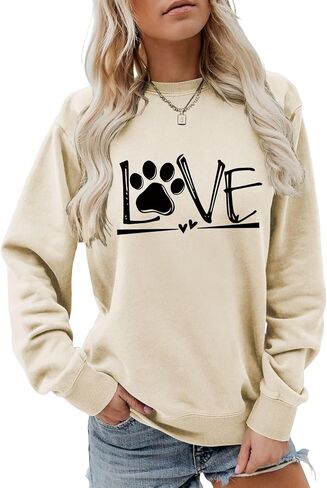 Dog Mom Sweatshirt Women, Love Paw Print Graphic Casual Pullover Long Sleeve Shirt Dog Graphic Sweatshirts for Women in Saudi Arabia