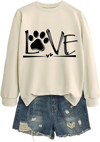 Dog Mom Sweatshirt Women, Love Paw Print Graphic Casual Pullover Long Sleeve Shirt Dog Graphic Sweatshirts for Women in Saudi Arabia