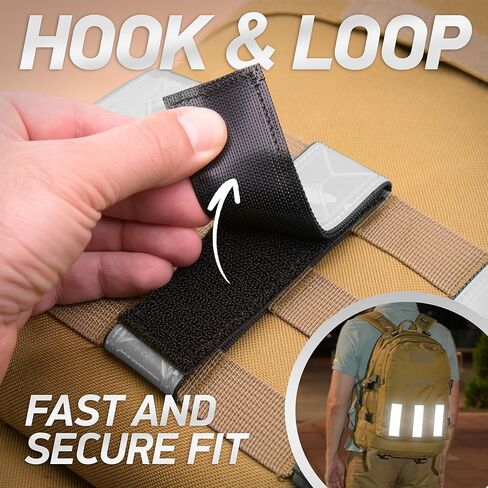 عصابات الظهر العاكسة | عاكسات Orafol عالية الوضوح | إغلاق بخطاف وحلقة | متوافق مع MOLLE القياسي | 1.5 × 5 بوصة | (عبوة من قطعتين) in Kuwait