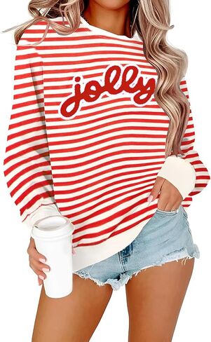 Arssm بلوزات عيد الميلاد النسائية جولي وميري التصحيح Crewneck عيد الميلاد كم طويل البلوز الأعلى in Kuwait