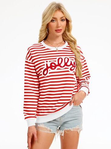 Arssm بلوزات عيد الميلاد النسائية جولي وميري التصحيح Crewneck عيد الميلاد كم طويل البلوز الأعلى in Kuwait