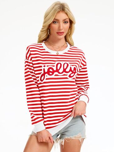 Arssm بلوزات عيد الميلاد النسائية جولي وميري التصحيح Crewneck عيد الميلاد كم طويل البلوز الأعلى in Kuwait