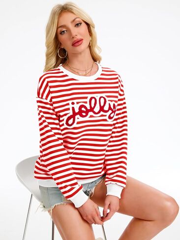 Arssm بلوزات عيد الميلاد النسائية جولي وميري التصحيح Crewneck عيد الميلاد كم طويل البلوز الأعلى in Kuwait