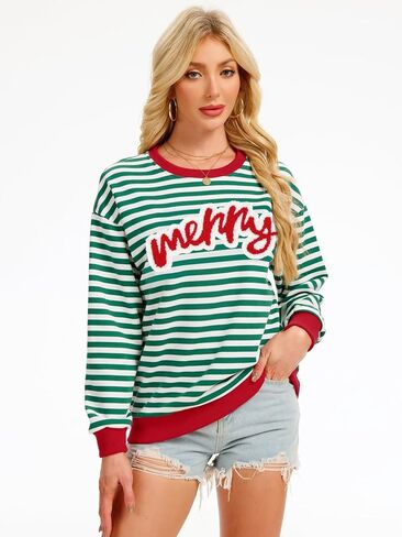 Arssm بلوزات عيد الميلاد النسائية جولي وميري التصحيح Crewneck عيد الميلاد كم طويل البلوز الأعلى in Kuwait
