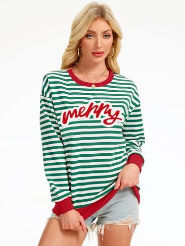 Arssm بلوزات عيد الميلاد النسائية جولي وميري التصحيح Crewneck عيد الميلاد كم طويل البلوز الأعلى in Kuwait