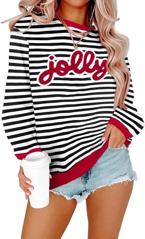 Arssm Women Christmas Sweatshirts Jolly and Merry Patch Crewneck Xmas Long Sleeve Pullover Top in Kuwait