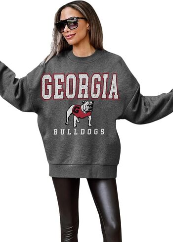 Georgia Bulldogs Game Day Easy Street Premium Fleece Drop Shoulder Long Sleeve Crewneck Graphic Pullover in Saudi Arabia