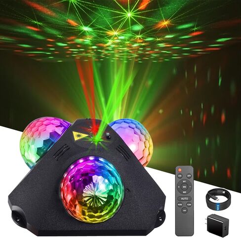 DJ Party Lights Disco Ball Light,Sound Activated Disco Lights+Red and Green Pattern Lamp Strobe Lighting for Home Club Karaoke Christmas Halloween Birthday Wedding Dancing in Saudi Arabia