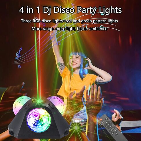 DJ Party Lights Disco Ball Light,Sound Activated Disco Lights+Red and Green Pattern Lamp Strobe Lighting for Home Club Karaoke Christmas Halloween Birthday Wedding Dancing in Saudi Arabia