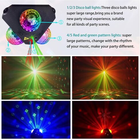 DJ Party Lights Disco Ball Light,Sound Activated Disco Lights+Red and Green Pattern Lamp Strobe Lighting for Home Club Karaoke Christmas Halloween Birthday Wedding Dancing in Saudi Arabia