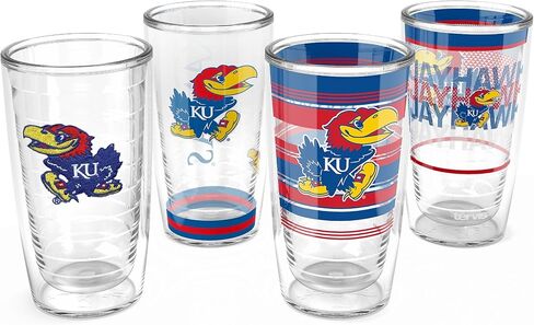 Tervis Kansas Jayhawks - كوب سفر معزول بجدار مزدوج مصنوع في الولايات المتحدة الأمريكية، يحافظ على المشروبات باردة وساخنة، 16oz 4pk، كلاسيكي in Saudi Arabia