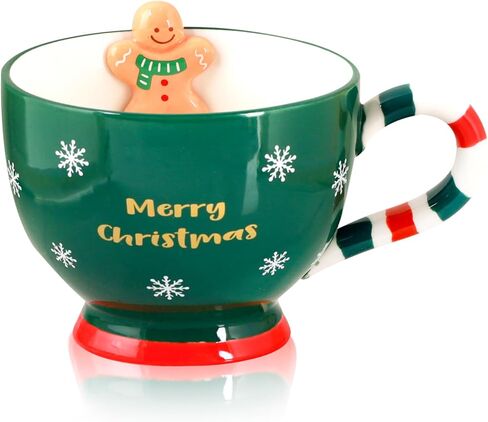 Gingerbread Mug, 16 oz Ceramic Christmas Cup Cute Christmas Gift for Coffee, Tea, Hot Chocolate, Water, Microwave & Dishwasher Safe (Green) in Saudi Arabia