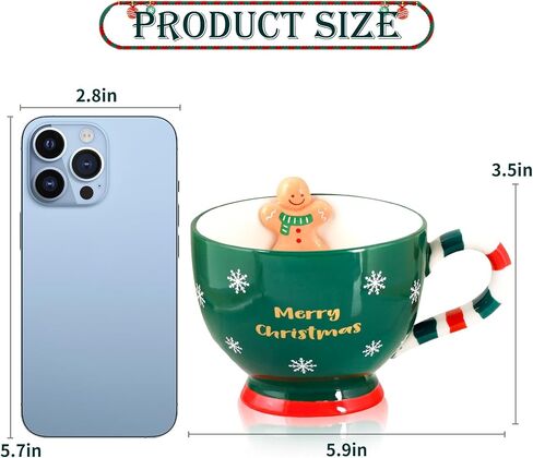 Gingerbread Mug, 16 oz Ceramic Christmas Cup Cute Christmas Gift for Coffee, Tea, Hot Chocolate, Water, Microwave & Dishwasher Safe (Green) in Saudi Arabia