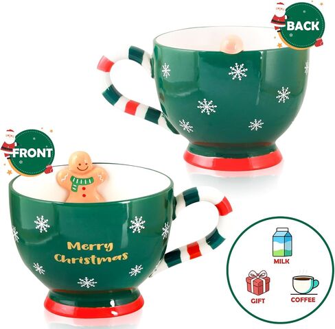 Gingerbread Mug, 16 oz Ceramic Christmas Cup Cute Christmas Gift for Coffee, Tea, Hot Chocolate, Water, Microwave & Dishwasher Safe (Green) in Saudi Arabia