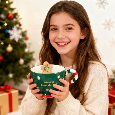 Gingerbread Mug, 16 oz Ceramic Christmas Cup Cute Christmas Gift for Coffee, Tea, Hot Chocolate, Water, Microwave & Dishwasher Safe (Green) in Saudi Arabia