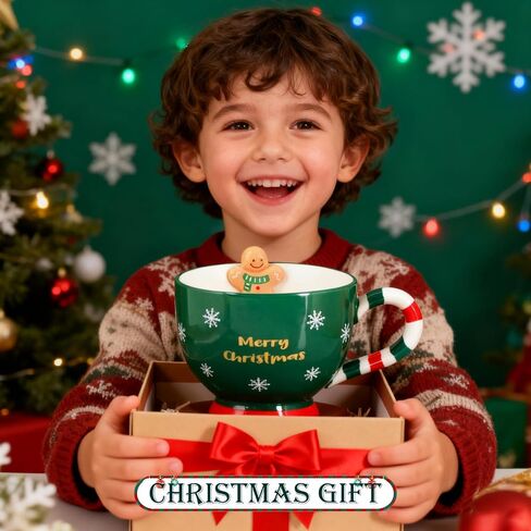 Gingerbread Mug, 16 oz Ceramic Christmas Cup Cute Christmas Gift for Coffee, Tea, Hot Chocolate, Water, Microwave & Dishwasher Safe (Green) in Saudi Arabia