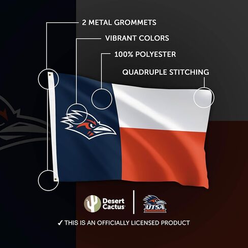 Desert Cactus The University of Texas at San Antonio TUTSA Flag - 3 x 5 Feet Roadrunners Banner, Indoor/Outdoor Durable Fabric, 100% Polyester Design (Style A) in Saudi Arabia