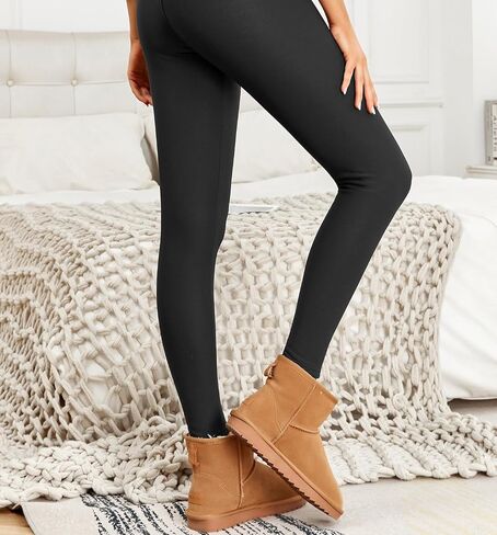Fleece Lined Leggings Women,Thick Soft High Waisted Black Tummy Control Thermal Warm Velvet Pants for Cold Winter in Saudi Arabia
