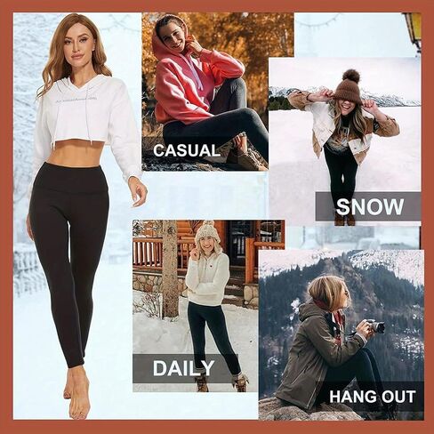 Fleece Lined Leggings Women,Thick Soft High Waisted Black Tummy Control Thermal Warm Velvet Pants for Cold Winter in Saudi Arabia