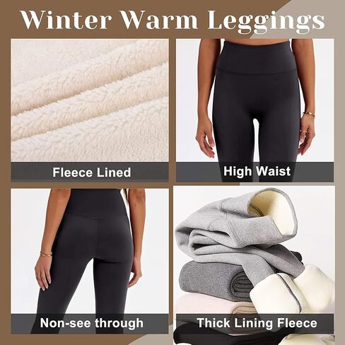 Fleece Lined Leggings Women,Thick Soft High Waisted Black Tummy Control Thermal Warm Velvet Pants for Cold Winter in Saudi Arabia