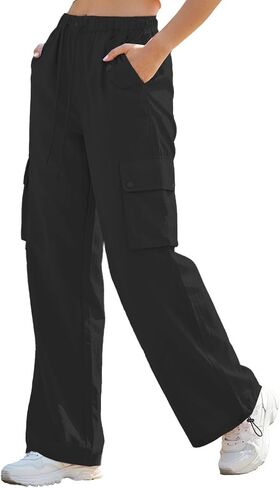 SANGTREE Girls & Women's Parachute Cargo Pants Y2K Waterproof Pants with Elastic Waist, Quick-Dry Outdoor Pants, 6 Years-2XL in Saudi Arabia