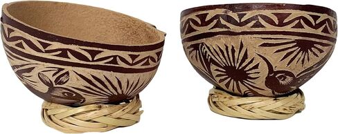 Mezcal Jicaras (Small, Shot Glass Size) - Holds 2-3 Ounces - Hand-carved from Mexico with Natural Fiber Base (Black, 2) in Saudi Arabia