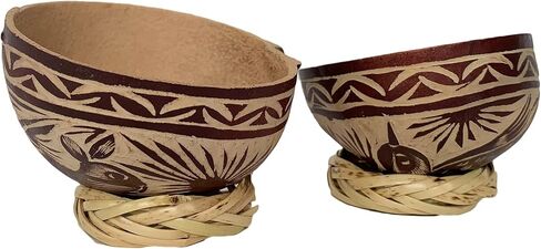 Mezcal Jicaras (Small, Shot Glass Size) - Holds 2-3 Ounces - Hand-carved from Mexico with Natural Fiber Base (Black, 2) in Saudi Arabia