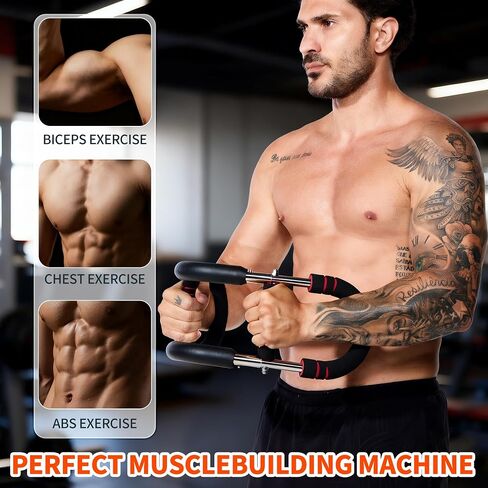 Chest Workout Equipment for Men & Women, 40-150lbs Adjustable Twister Arm Trainer, Chest Shoulder Power Twister Bar, Portable Spring Resistance Home Forearm Strengthener with 2 Pack Wrist Brace (red) in Saudi Arabia