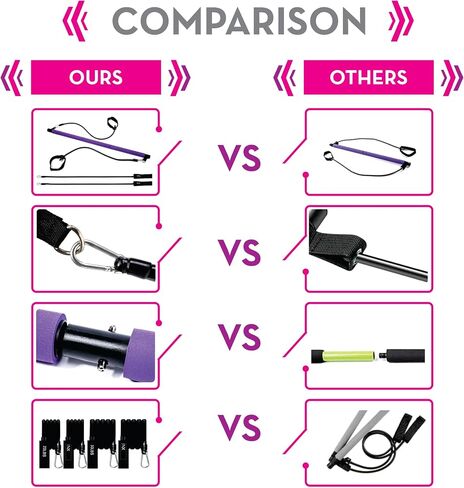 Pilates Bar Kit with Strong Stainless Steel Bar, 4 Black Latex Resistance Bands and Foot Straps, Portable & Detachable for Home Workout & Physical Therapy in Saudi Arabia
