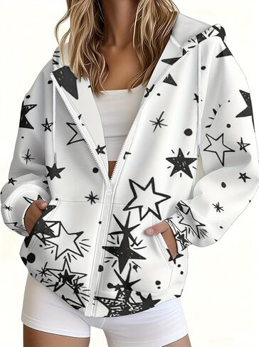 Womens Christmas Zip Up Hoodie Floral Print Coat Long Sleeve Tops Winter Fashion Streetwear Sweatshirts Elegant Pullover in Saudi Arabia