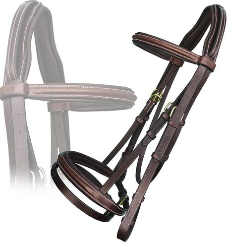 لجام Exion English Jumping Hunter مع شريط أنف فلاش قابل للإزالة، وزمام مطاطي وإبزيم نحاسي | حزام الحواجب وحزام الأنف المبطن الناعم | غطاء الرأس المضاد للضغط | لجام الحصان الجلدي in Kuwait