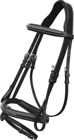 Exion English Jumping Hunter Bridle with Removable Flash Noseband, Rubber Reins & Brass Buckle | Soft Padded Raised Snaffle Browband & Noseband | Anti-Pressure Headpiece | Leather Horse Bridle in Saudi Arabia
