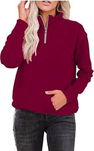 Women's Hoodless Sweatshirt Mock Neck Plus Size 1/4 Zip Pullover Long Sleeve Cozy Casual Fall Trendy Sweatshirt in Saudi Arabia