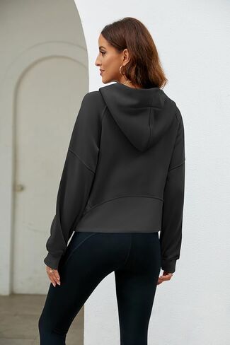 Womens' Sweatshirts Zip Long Sleeve Fleece Crop Pullover Hoodieswith Half Pockets Thumb Hole in Saudi Arabia