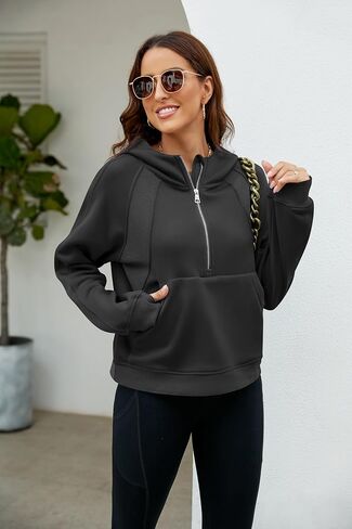 Womens' Sweatshirts Zip Long Sleeve Fleece Crop Pullover Hoodieswith Half Pockets Thumb Hole in Saudi Arabia