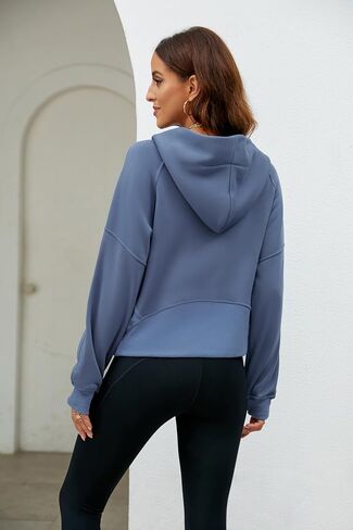 Womens' Sweatshirts Zip Long Sleeve Fleece Crop Pullover Hoodieswith Half Pockets Thumb Hole in Saudi Arabia