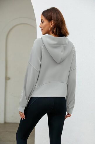 Womens' Sweatshirts Zip Long Sleeve Fleece Crop Pullover Hoodieswith Half Pockets Thumb Hole in Saudi Arabia