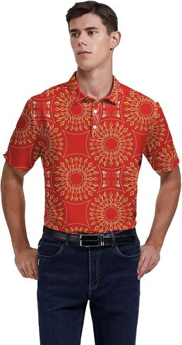 Men's-Polo-Shirts Dry Fit Casual Moisture Wicking Short Sleeve Summer Golf Shirts Floral in Saudi Arabia