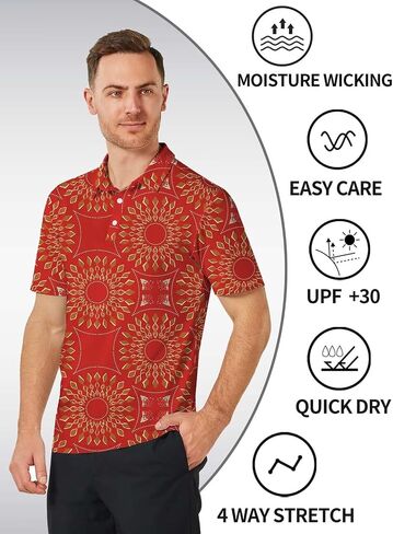 Men's-Polo-Shirts Dry Fit Casual Moisture Wicking Short Sleeve Summer Golf Shirts Floral in Saudi Arabia