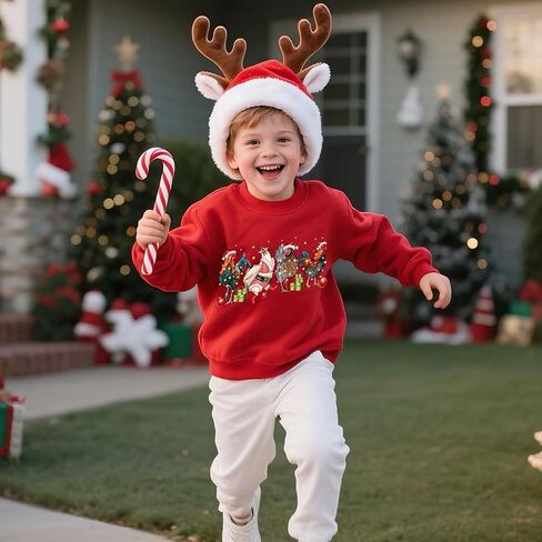 Toddler Christmas Sweatshirt Outfit Boys Girls Funny Holiday Snowman Shirt Xmas Tree Tops Clothes Kids 2-7 Years in Saudi Arabia