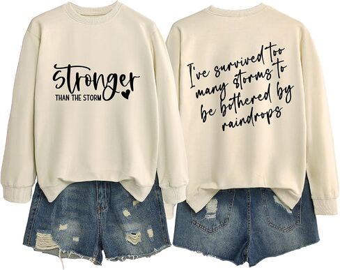Stronger Than The Storm Sweatshirt Women Christian Pullover Faith Long Sleeve Shirts Inspirational Tops in Saudi Arabia