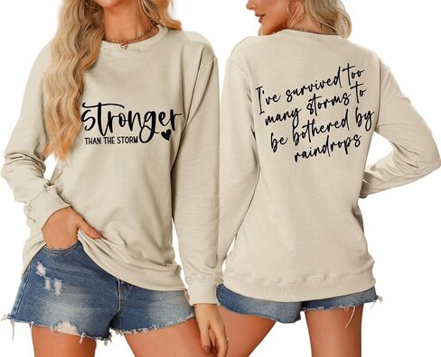 Stronger Than The Storm Sweatshirt Women Christian Pullover Faith Long Sleeve Shirts Inspirational Tops in Saudi Arabia