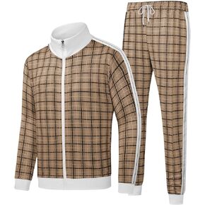 2pcs Classic Plaid Men's 2-Piece Tracksuit Set for Gym, Workout, Running - Full-Zip Jacket and Joggers in Saudi Arabia