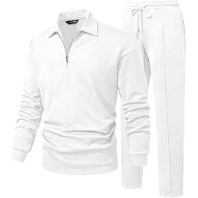 JMIERR Men's 2 Piece Outfits Quarter Zipper Polo Shirt Tracksuit & Joggers Sweatpants Sweatsuit Sets Jacquard in Kuwait