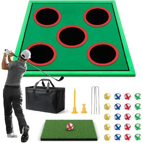 Golf Game Play Set, Golf Chipping Cornhole Game for Adults with 1 Club, 5 Hole Covers, 20 Balls, Putting Mat & Carry Bag, Indoor Outdoor Lawn Backyard Gifts for Men in Kuwait