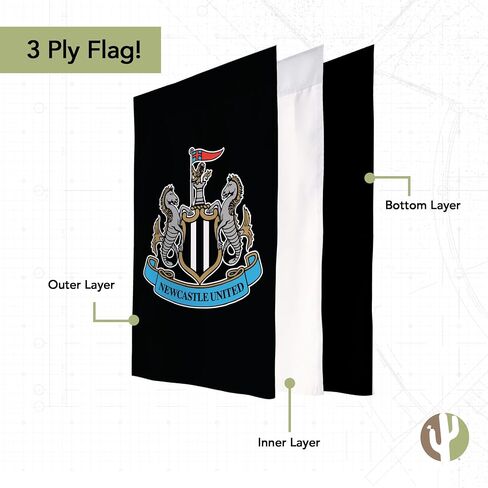 علم حديقة Desert Cactus Newcastle United FC - 19 × 12 بوصة لكرة القدم NUFC Magpies الإنجليزية، للعرض في الهواء الطلق والأحداث (علم الحديقة A) in Saudi Arabia