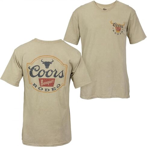 Brew City Coors Banquet Distressed Rodeo Logo Tan Adult Men's Classic Fit T-Shirt in Saudi Arabia