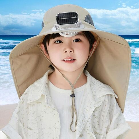 Children Solar Fan Hat Rechargeable Outdoor Sun Hat with Adjustable Wide Brim for Camping Travel Beach Activities in Saudi Arabia