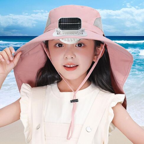 Children Outdoor Hat with Solar Fan Rechargeable Breathable Versatile Cooling Hat for Boys Girls Fashionable- Pink in Saudi Arabia